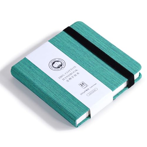 Lightwish Square Watercolor Journal,100% Cotton,300gsm/140lb,Acid-Free,24 Sheets Cold Press Watecolor Paper Sketchbook for Artists Adults Students,4.7 * 4.7 Inches - color: Deep Green