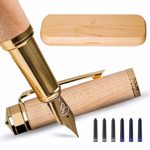 Ellington Pens Luxury Wood Fountain Pen Set – Medium Nib - Includes 6 Ink Cartridges, Wooden Pen Gift Box, Ink Converter - Wood Pen For Writing, Calligraphy, Journaling, Drawing (Maple Harmony) - color: Maple Harmony, style: Medium