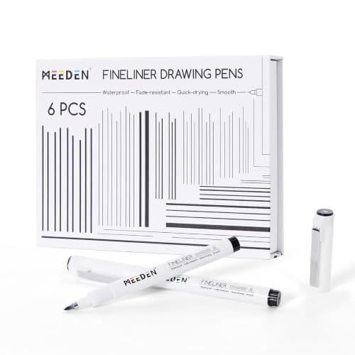 MEEDEN Micro Fineliner Drawing Pens: 0.5-2mm M Nib, 6 Pack, Black Ink | Waterproof archival ink with a flexible tip for technical drawing, sketching, outlining, manga, illustration, and journaling - style: M Elastic Nib