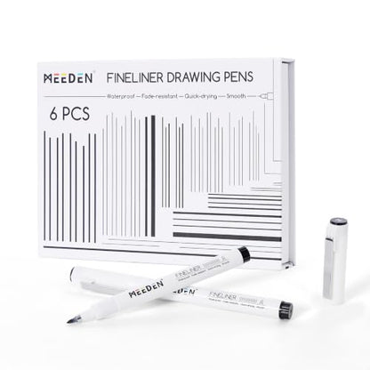 MEEDEN Micro Fineliner Drawing Pens: 0.5-2mm M Nib, 6 Pack, Black Ink | Waterproof archival ink with a flexible tip for technical drawing, sketching, outlining, manga, illustration, and journaling - style: M Elastic Nib