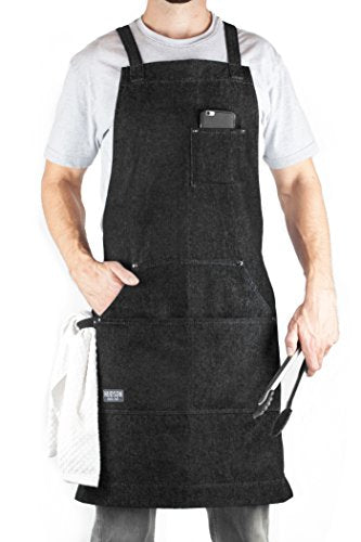 Hudson Durable Goods - Professional Grade Chef Apron for Kitchen, BBQ & Grill - color: Black Denim