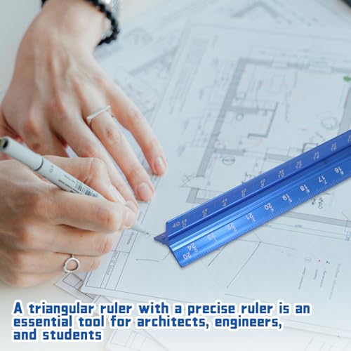 Biaungdo 3 Pack Architect Engineer Scale Ruler 12 Inch Blue for Drafting | Laser-Etched Precision Markings, Dual Imperial Metric Scales, Includes Metal Ruler, For Architects Engineers Students
