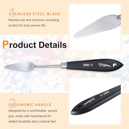 HARFINGTON Palette Knife Painting Tool 8.07" Stainless Steel Pointed Blade Spatula Painting Pallet Knife with Hole Design Beech Wood Handle for Oil Acrylic Canvas, Black/Silver - size: 8.07" x 2.09" x 0.67"