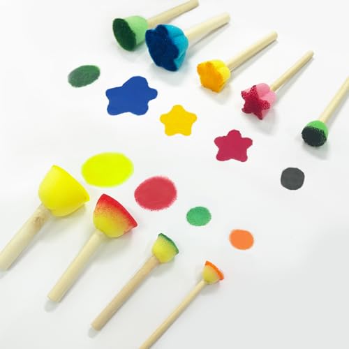 Daily Treasures 60PCS sponges for Painting in Different Shapes and Sizes, Art Sponges with Wiggle Eyes, Wooden Handle Sponge Brush Tools for Painting