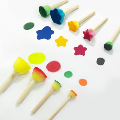 Daily Treasures 60PCS sponges for Painting in Different Shapes and Sizes, Art Sponges with Wiggle Eyes, Wooden Handle Sponge Brush Tools for Painting