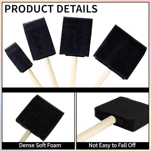 8 Pcs Foam Paint Brushes, 4 Sizes Wood Handle Sponge Paint Brush, 1" 2" 3" 4" Brushes for Painting, Staining, Varnishes, Acrylics, Large Area and DIY Craft Projects