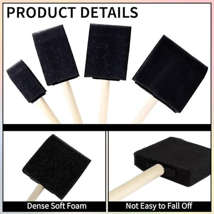 8 Pcs Foam Paint Brushes, 4 Sizes Wood Handle Sponge Paint Brush, 1" 2" 3" 4" Brushes for Painting, Staining, Varnishes, Acrylics, Large Area and DIY Craft Projects