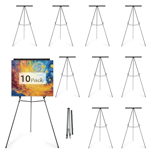Falling in Art Aluminum Flip Chart Easel Stand, 63 1/2'', Black 10 Pack | Presentation Easel with Adjustable Floor for Boardroom, Whiteboard, Paper Pads, Signage - style: Black 10-Pack