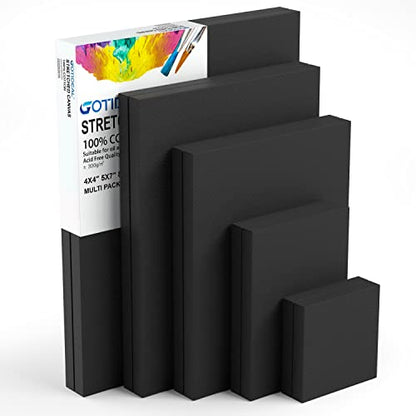 10Pcs Black Canvases, Multi Pack 4x4, 5x7, 8x10, 9x12, 11x14 | Stretched Canvases, Set of 10, Primed 100% Cotton, Artist Blank Canvas Boards for Painting, Acrylic Pouring, Oil Paint Art - color: Black, size: Multi Size-10 Pcs