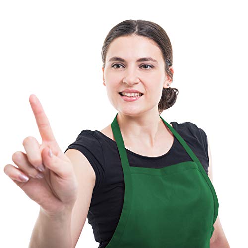 16 Pack Green Bib Plain Aprons Bulk for Women Men Adult with 2 Pockets-Chef Cooking Kitchen Painting Baking Restaurant Servers (16 pcs,Green) - color: Green