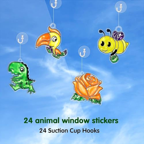 WILLBOND 24 Pieces Sun Catchers Craft Assorted Sun Catcher Kits for Window - style: Animals Theme