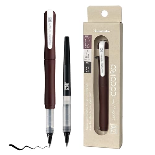 Kuretake ZIG Letter Pen COCOIRO, Body with Black Ink Refill Set, Flexible Extra Fine Brush Tip, Refillable marking Pen for Calligraphy, Hand Lettering, Made in Japan (BORDEAUX RED, Black) - color: BORDEAUX RED