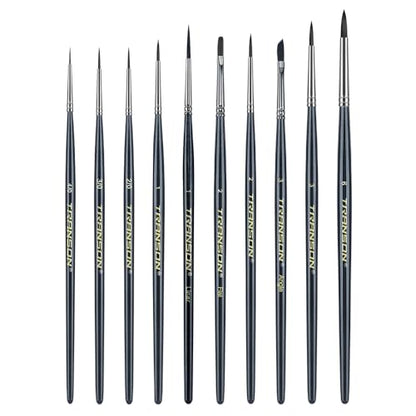 Transon 10pcs Small Detail Miniature Model Painting Brush Set for Acrylic Watercolor Gouache Ink Tempera and Body Painting - size: 10 PCS