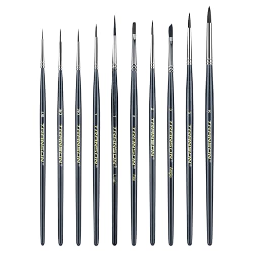 Transon 10pcs Small Detail Miniature Model Painting Brush Set for Acrylic Watercolor Gouache Ink Tempera and Body Painting - size: 10 PCS