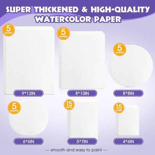 AROIC 50 Sheets Watercolor Paper Bulk,6 Sizes 9"x12",8"x10",8"x8" (300 GSM) | White Water Color Paper for Kids, Adults, Artists, Painting & Craft Paper, Watercolor Paper, Drawing Supplies