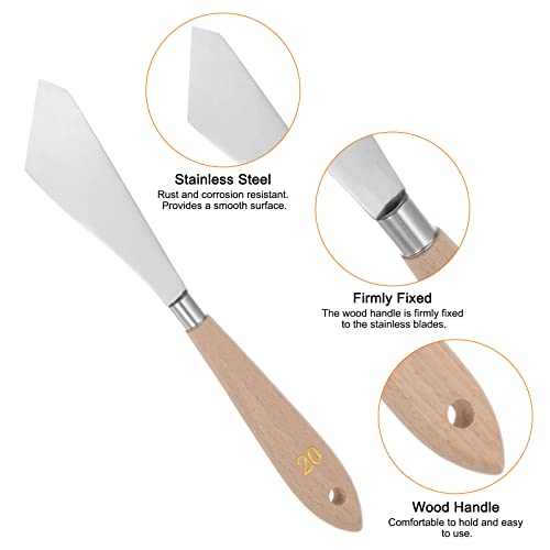 HARFINGTON 4pcs No.20 Palette Knives 32mm Width Stainless Steel Large Slant Spatula Painting Pallet Knife with Wood Handle for Oil Acrylic Canvas Mixing Spreading