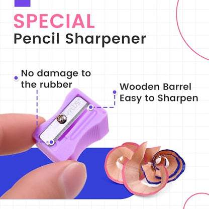Eraser Pen with Sharpener, Fine Detail Erasing, Pink, 3 Pcs - color: Pink