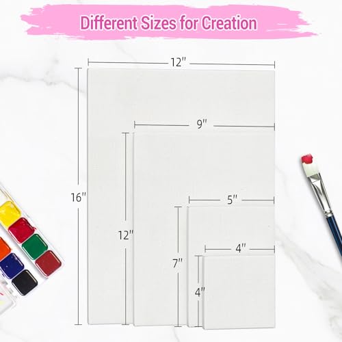 Stretched Canvases for Painting, 4X4/5X7/9X12/12X16 Inch Set of 12 Painting Supplies for Artists, Blank Canvas Pack,for Acrylic, Oil and Gouache Paints - size: White-4×4-3,5×7-3,9×12-3,12×16-3