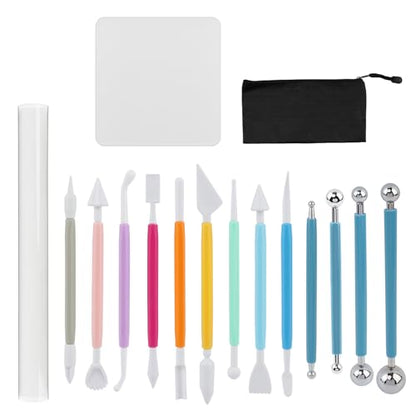 16PCS Clay Sculpting Tools Set with Roller & Storage Bag