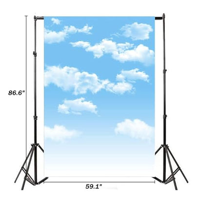 5x7ft Blue Sky and White Clouds Backdrop for Photography Vinyl Material | Clear Sky Photo Background Banner Airplane Theme Baby Newborn Birthday Cake Table Party Decorations Kid Portrait Studio Props - size: 5x7ft