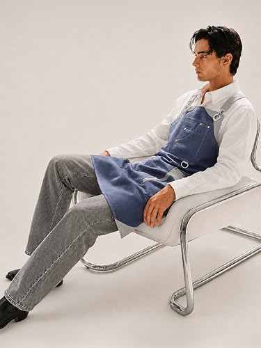 Professional Work Apron for Men & Women – 100% Cotton with waterproof Membrane, Cross Back Straps - color: Forge Blue