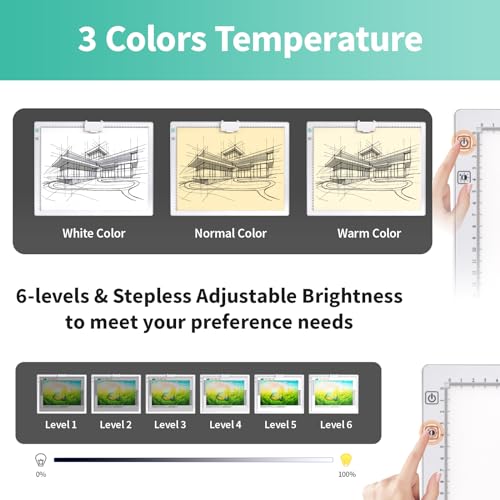A3 Light Pad for Diamond Painting - Rechargeable Tracing Light Box with Stand, 3 Colours Stepless Dimmable 6 Levels Brightness Light Board, Battery Powered Portable Light Pad for Weeding Vinyl(White) - style: A3 Rechargeable(White)