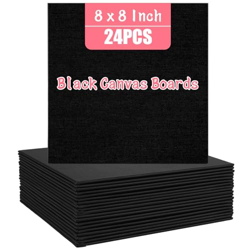 24PCS 8x8 Inch Black Canvas Panels, Small Canvas Boards for Painting, Cotton Canvas Panels for Oil Acrylic Watercolor Paint - size: 8x8 Inch