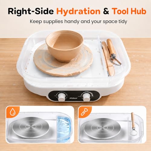 Alldeer Pottery Wheel for Adults, Beginners, Kids, Complete Kit | 7" Turntable, Adjustable Speed, Electric Clay Wheel with Pottery Tools Set, Pottery Making Kit with Removable Splash Tray