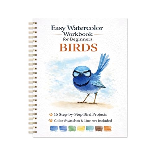 Watercolor Workbook for Beginners – Birds, 16 Original Watercolor Projects, Lay-Flat Watercolor Paper Book(9.45 × 7.48 in), Water Coloring Book for Adults, Art Gift - color: Birds, size: without palette