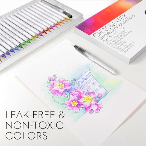 CHROMATEK 22 Watercolor Pens Set | 2 Aquapens & 20 Unique Colors | Brush Pens | Easily Blendable, Vivid, Smooth | Professional Art Supplies - style: 22 Pen Set
