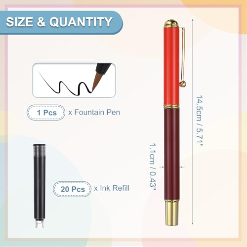 PATIKIL Calligraphy Brush Pens Refillable Brush Pen Set Black Red | Chinese Hand Writing Marker Kits, with Fountain Ink Metal Clip, for Lettering Journaling Art Drawing - color: Red
