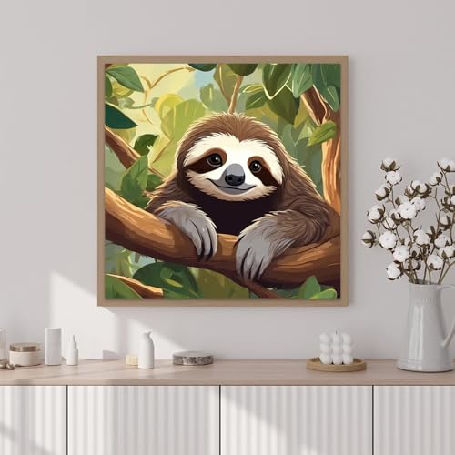 Artunion Framed Paint by Numbers Kit for Adults Beginners & Kids Ages 8-12,Cute Sloth Paint by Number with Frame,Animal Paint by Numbers Kit on Canvas 10 * 10 Inch Without Easel - color: ZXT-328-F