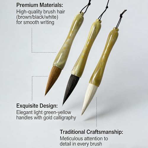 3PCS Large Chinese Calligraphy Brush Set with Adjustable Holder | Chinese Sumi Ink Brush for font 7-16cm Large-Scale Floral Art, Ink Heavy Painting and Write Couplets, Large Characters - color: Large Brushes