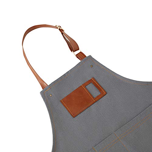 Canvas Aprons for Kids, Childrens Aprons with 4 Pockets and Card Slot Pocket for Painting Crafting Kitchen - color: Gray