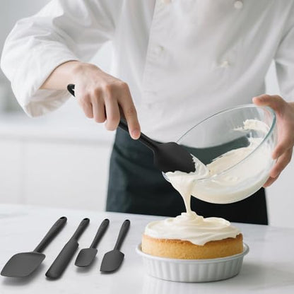 Coukre Silicone Spatula Set of 5,High Temperature Resistant, Food Grade Silicone, Dishwasher Safe, for Baking, Cooking (Pure Black) - color: Pure Black