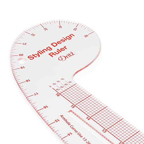 Dritz Styling Design Ruler, Curved and Straight Edge, Clear | For Sewing, Quilting, & Crafting Projects, 4-in-1 Ruler