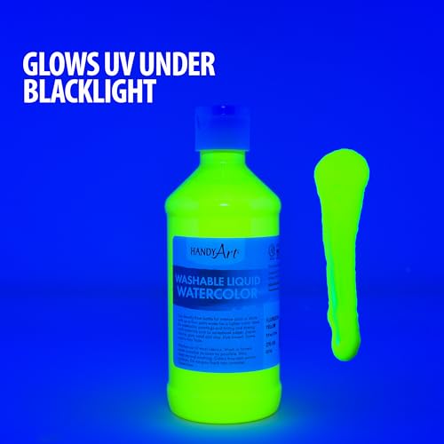 Handy Art Washable Liquid Watercolor Paint, Fluorescent Yellow, 8 oz Bottle | Ready to Use Concentrated Dye-Based Liquid, Deep Color Strength, Dilute with Water, Certified Safe AP Non-Toxic, Made in USA - color: Fluorescent Yellow