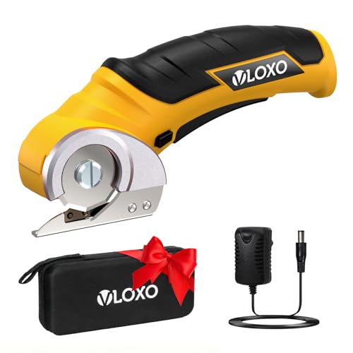 VLOXO Cordless Cardboard Cutter Electric Scissors for Cardboard Recycling | Package Opening, DIY Crafting, 240RPM Cordless Power Scissors with Safety Lock and Case for Left and Right Hand Yellow - color: Yellow