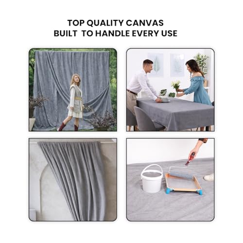 Silver Canvas Drop Cloth (9 x 12 Feet - Pack of 2) - Cotton Painters Drop Cloth for Painting, Furniture & Floor Protection - All Purpose Canvas tarp with Double Stitched Edges - size: 9' x 12' - Pack of 2