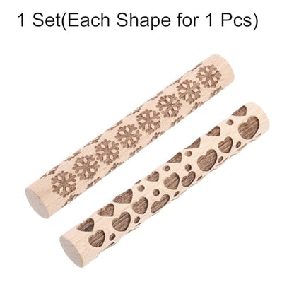 HARFINGTON 2pcs Wood Clay Roller 4"Snowflake Heart Pattern Rolling Pins Pottery Tools Wood Grain Texture Rollers for Clay Baking Dough Playdough DIY - style: Snowflake + Heart