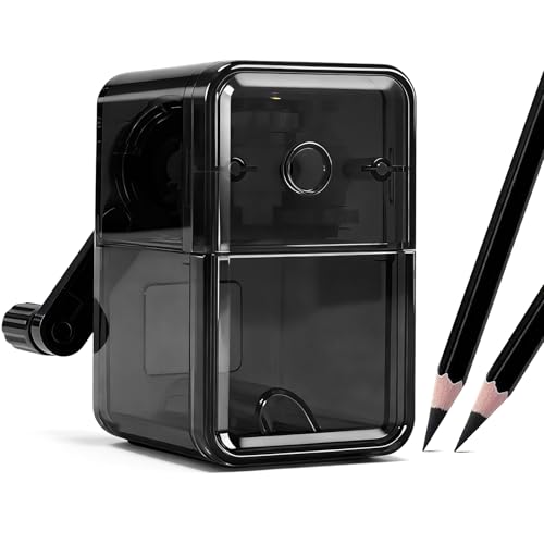 Manual Pencil Sharpener, Labor-Saving Hand Crank Automatic Pen Entry, for 6.5-8 mm Pencils and Colored Pencils with 2 Levels of Pencil Sharpness，for Kids, Students, Classroom, Home and Office (Black)