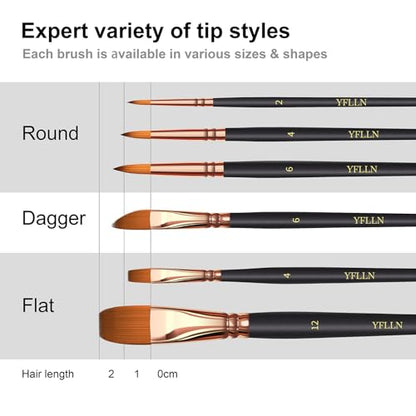Paint Brush Set 6 Different Shapes for Watercolor Rock Face Painting Brush, Artist Craft Brush Supplies, Paint Brush Set for All Purposes Adult Painting (6)