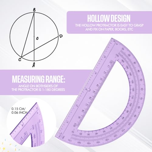EBOOT Student Geometry Set, 180 Degree Protractor Compass 6",Purple | Swing Arm Protractor Ruler Compass, Geometry Drawing Tools for Measuring Angles, School Classroom Math Supplies - color: Purple
