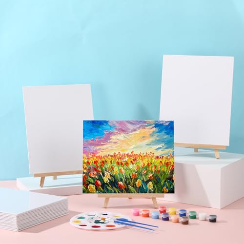 MotiMind 36 Pcs 8 x 10 Mini Canvas and 9" Easel Set Bulk for Paint Party | Painting Art Crafts for Back to School Classroom Birthday Valentine Christmas Mother's Day End of School Year Gifts - size: 8 x 10 Inch