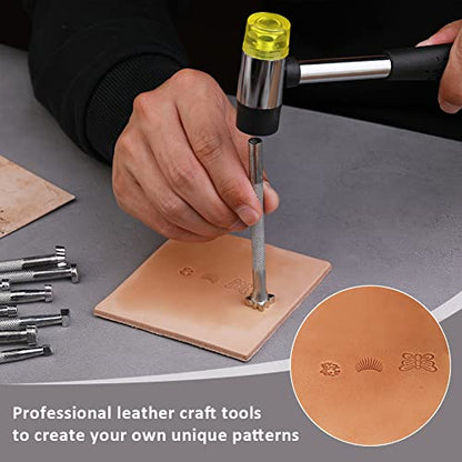 Leather Stamps, 21 PCS Leather Stamping Tools with Rubber Hammer - size: 21 PCS