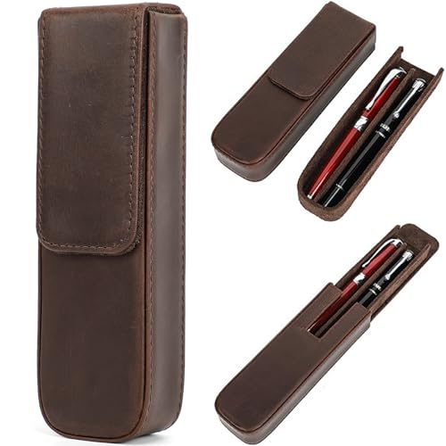 Top Grain Genuine Leather 2 Pen/Pencil Tray Case Holder, Vintage Design No Trademark, Handmade, Magnetic Closing with Drawer Design, Gift Choice for Man/Woman/Office, Matte Coffee, 2 Slots - color: Matte Coffee, size: 2 Slots -【Magnetic Closure】