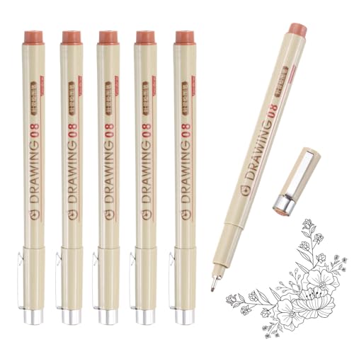 MECCANIXITY 08 Fineliner Ink Pens, 6Pcs 0.5mm Brown Micro Pens with Waterproof Archival Ink for Watercolor Sketching Cartoon Technical Drawing - style: 08#