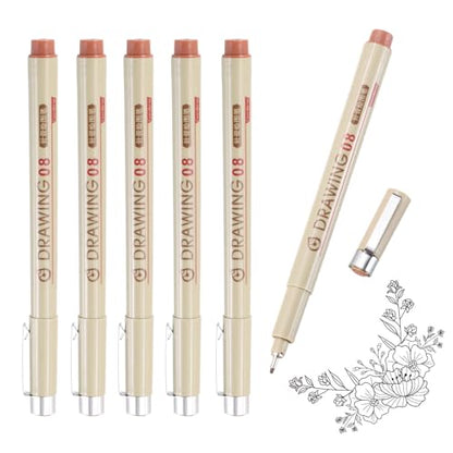 MECCANIXITY 08 Fineliner Ink Pens, 6Pcs 0.5mm Brown Micro Pens with Waterproof Archival Ink for Watercolor Sketching Cartoon Technical Drawing - style: 08#