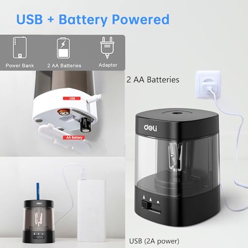 Electric Pencil Sharpener,5000 Times for Blade,Interchangeable Blade,3 Years Warranty,Battery/2A USB Powered,Suitable for 6-8mm,Extra Free Blades, for Home, Office, School (Black) - color: Black