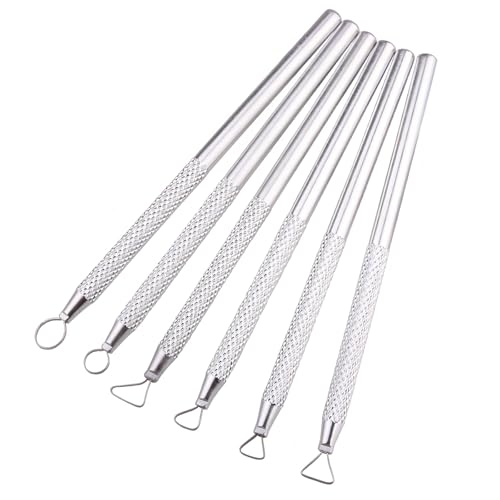 DIYOOHOMY 6 Pcs Clay Sculpting Tools Set, Metal Polymer Clay Ribbon Loop Tool, Sgraffito Tools for Pottery Caving Trimming Scraper Craft Ceramic Modelling Tool Kit - color: White-3